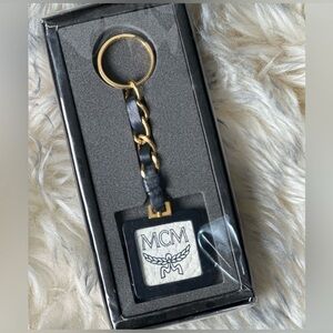 Authentic MCM Leather Keychain Bag Charm NEW Luxury Designer Logo Gold Hardware